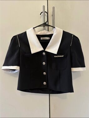 Mccoy Black Cropped Button Jacket with White Collar